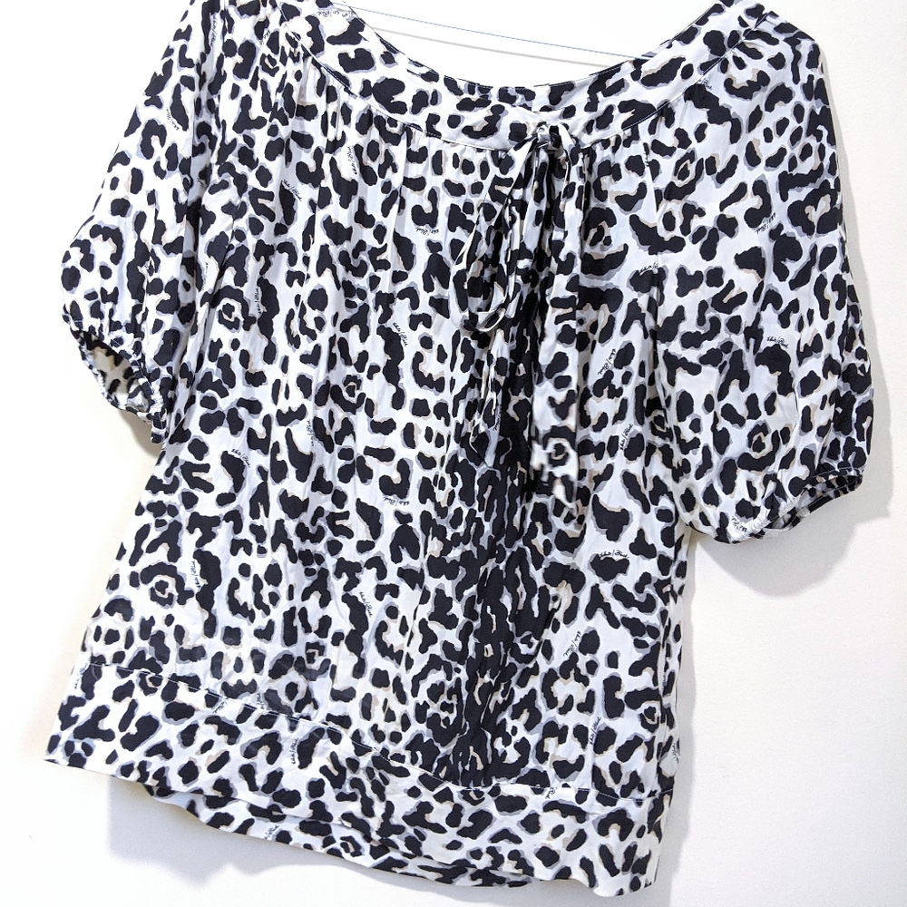 WHBM Silk Scoop Neck Animal Print Blouse
